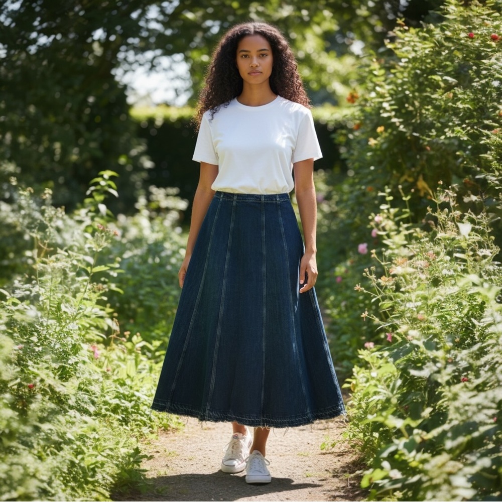 Massimo Dutti Denim A-Line Maxi Skirt
